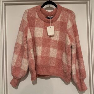 LC Lauren Conrad Pink and Cream Plaid Sweater